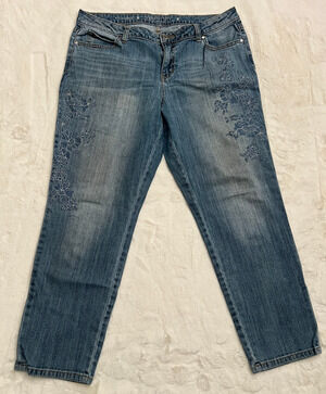 Jennifer Lopez Boyfriend Jeans Womens 12 Floral Embroidered Stretch Denim Pants